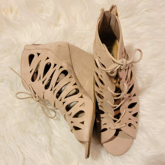 Material Girl Shoes Material Girl Harlie Perforated Lace Up Wedge Sandals Poshmark